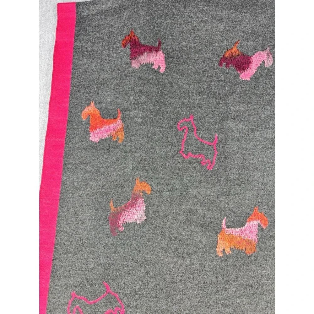 Scottie Dog Scarf Pink Gray Fringe Wrap Shawl‎ Womens Soft Cozy NWT 75